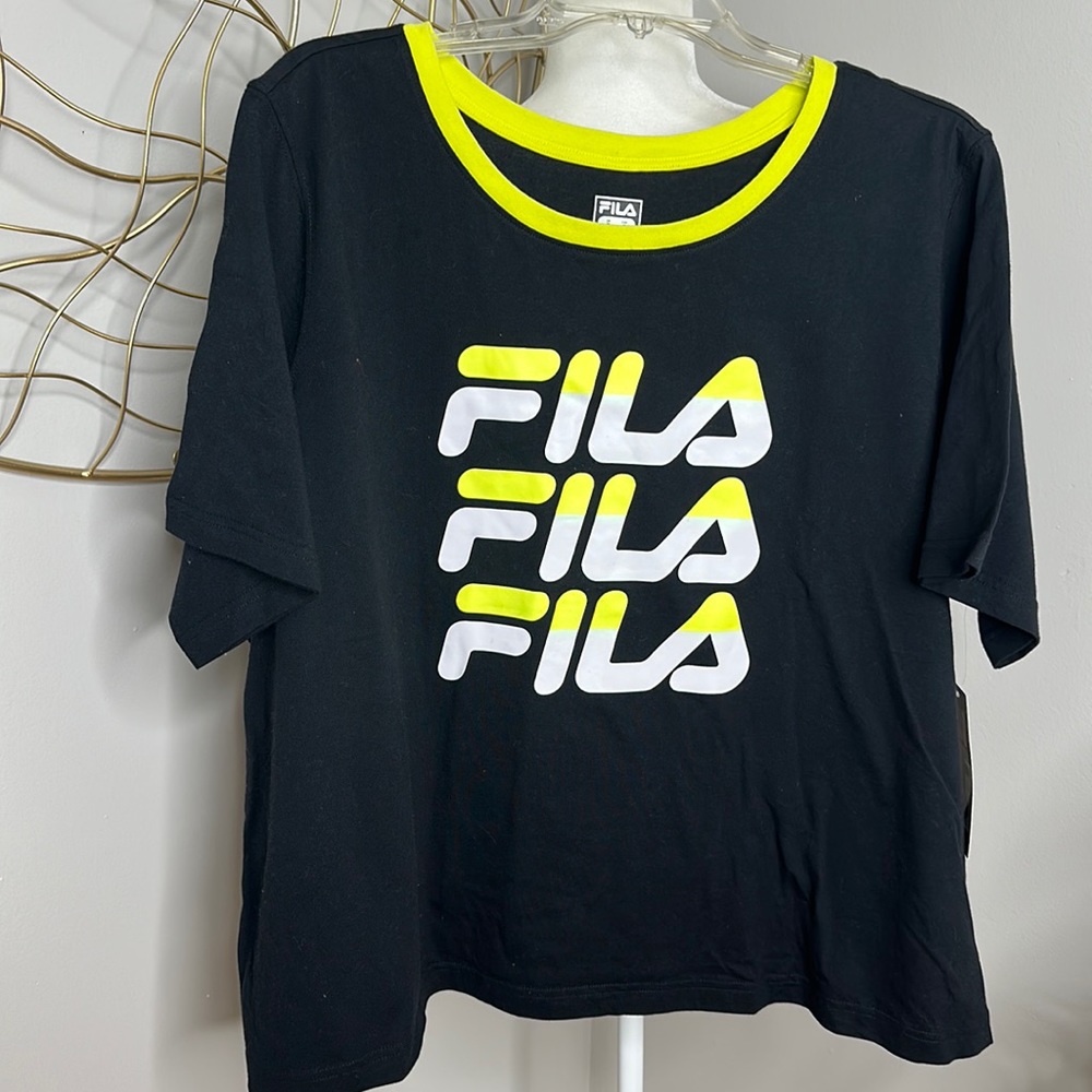 🆕NWT Triple Fila Womens Plus Black/Neon Yellow Top